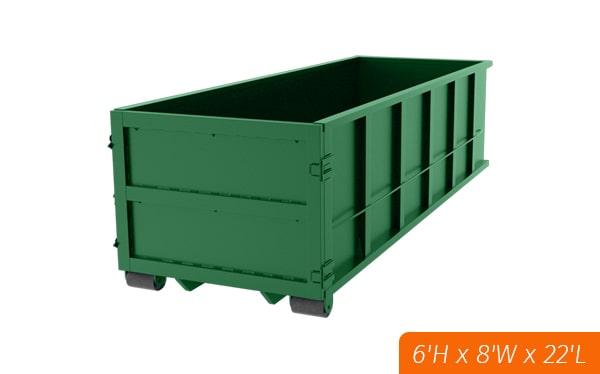 our 30-yard dumpsters can be placed on your driveway as long as it is level and has enough clearance